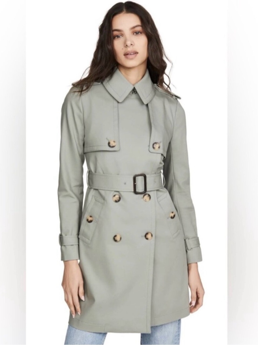 Club Monaco Women's Belted Trench Coat - Light Sage Size XS NWT - Picture 4 of 10